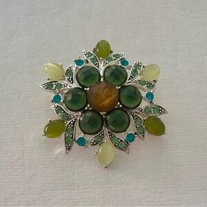 Green and Yellow Gemstone Brooch